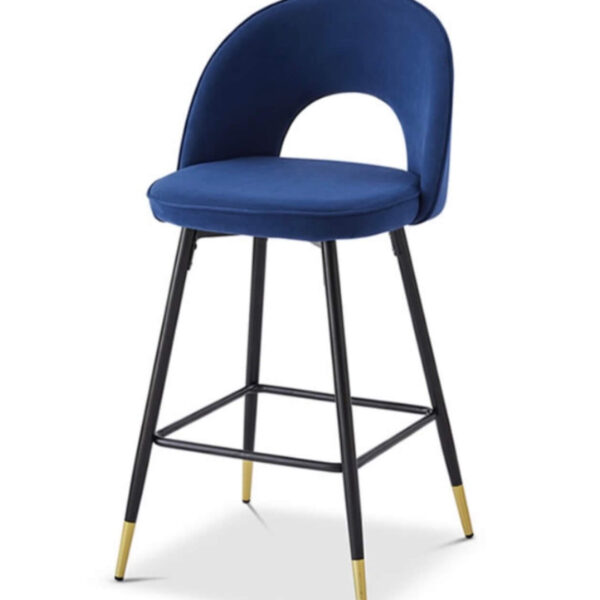 Blue Matte Velvet Barstool