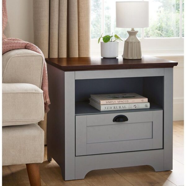Devon Lamp Table Grey Walnut Effect Functional Stylish Storage Bedside