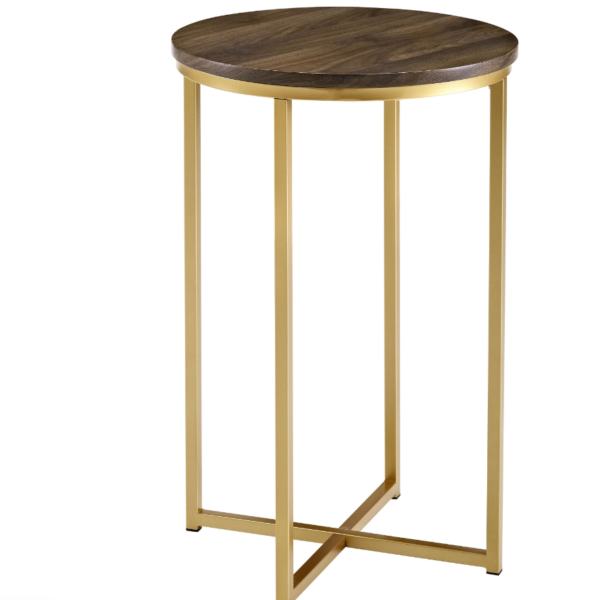 Round Side Table Dark Walnut/Gold Elegant Living Room Furniture
