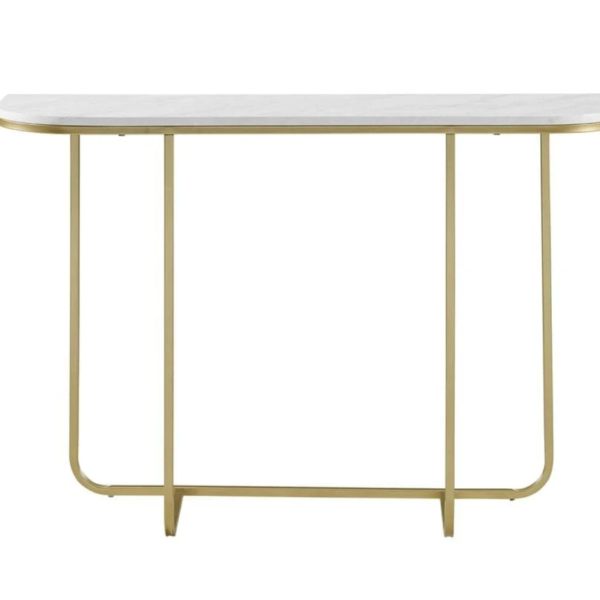 44 Inch Modern Curved Entry Table - White Faux Marble/Gold