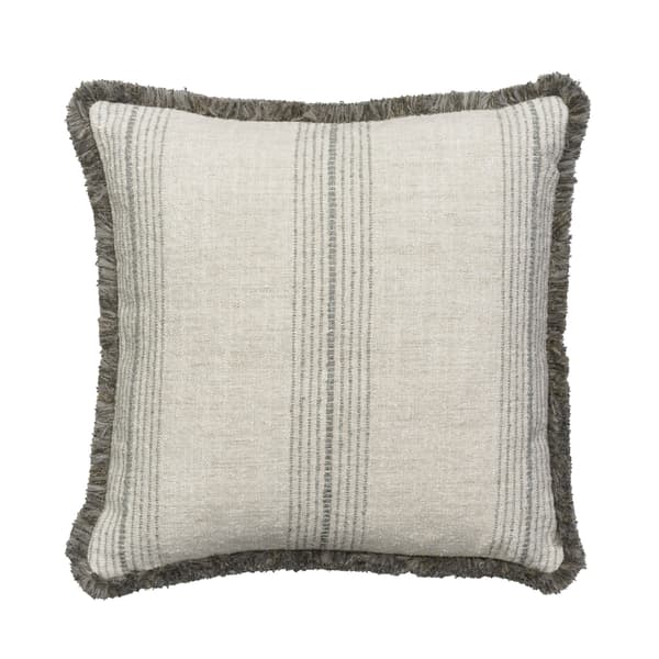 Atrani Stripe Silver, Sustainable Feather, Cushion - Andrew Martin Sophie Paterson With Trim/Fringe & Cotton Blend & Linen Blend & Viscose Blend