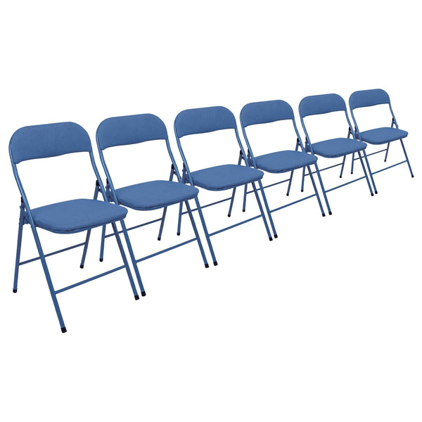 Blue Fabric Padded Folding Chair - Pack of Six