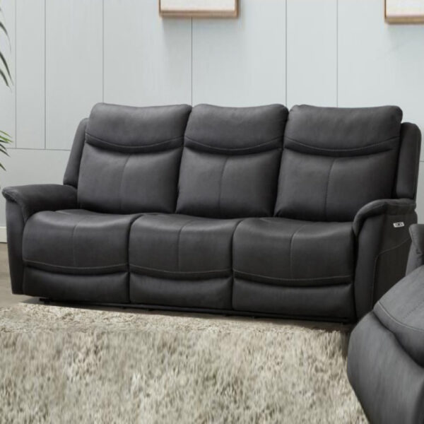 Arizones Fabric Electric Recliner 3 Seater Sofa In Slate