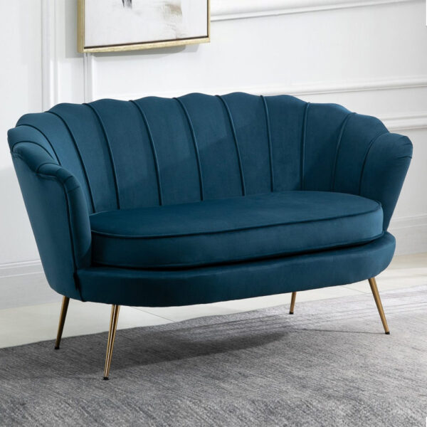 Arlington Fabric 2 Seater Sofa With Gold Legs In Blue