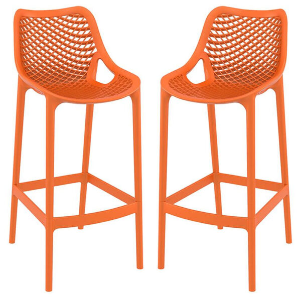 Aultas 75cm Orange Polypropylene Bar Stools In Pair