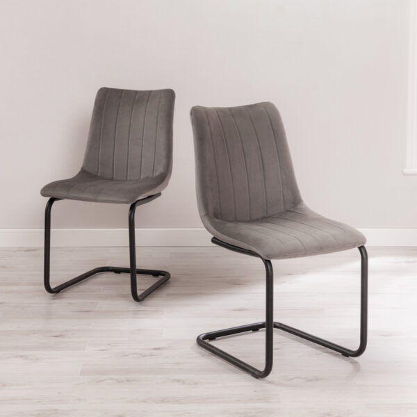 Pair of Grey Velvet Dining Chairs with Black Legs - Bailey