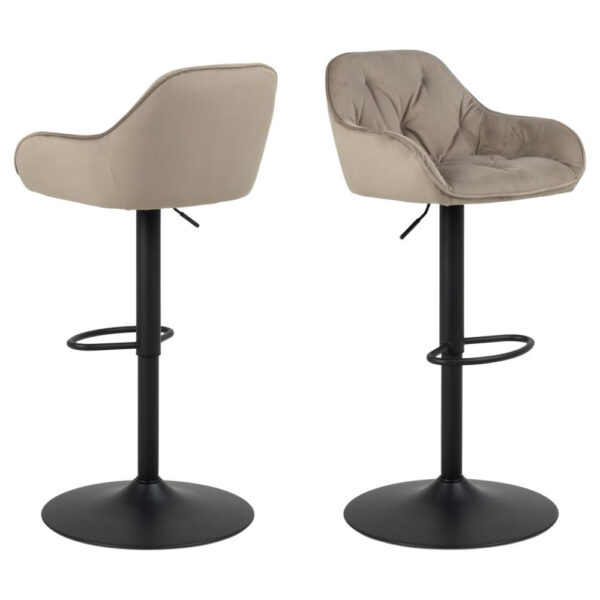 Bilbao Beige Fabric Bar Stools With Black Base In Pair
