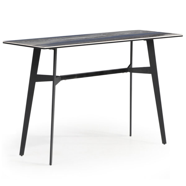 Bolivia Glass Console Table With Black Metal Legs In Blue Mist