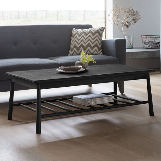 Burbank Rectangular Oak Wood Coffee Table In Black