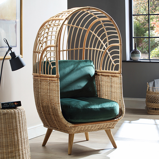 Cainta Rattan Armchair With Velvet Green Seat Cushion