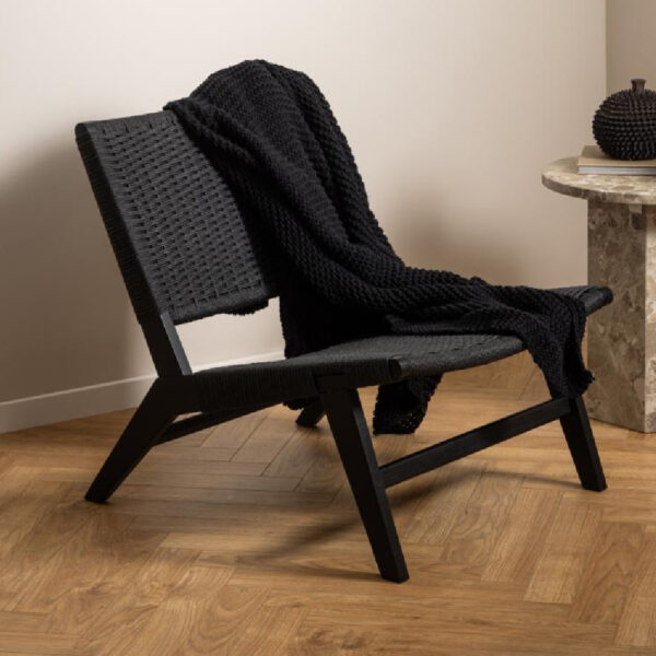Camrose Weaved Pattern Lounge Chair In Matt Black