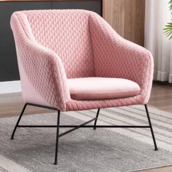 Carteret Fabric Accent Chair With Black Metal Legs In Powder Pink