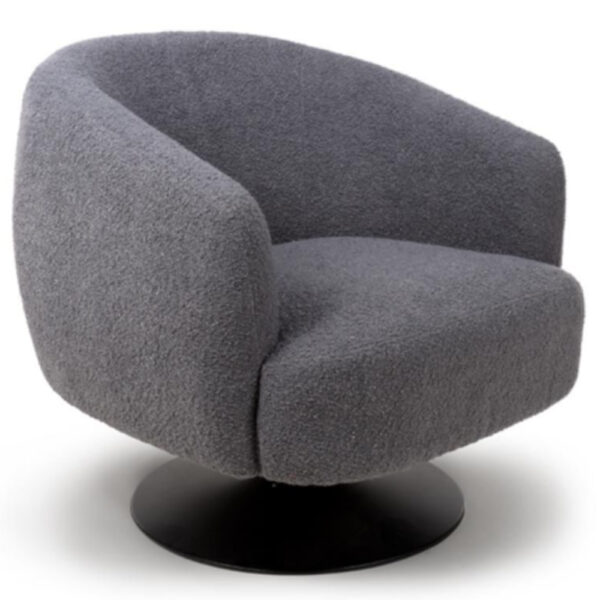 Cary Fabric Lounge Chair With Black Metal Base In Grey