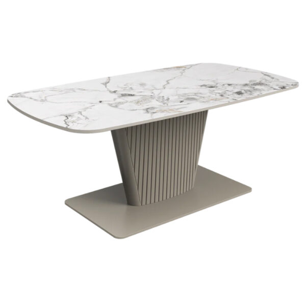 Castle Ceramic Coffee Table With Beige Wooden Base In White