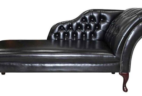 Chesterfield Leather Chaise Lounge Day Bed Old English Black