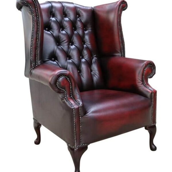 Chesterfield 1780 High back Wing Chair Antique Red Oxblood Leather