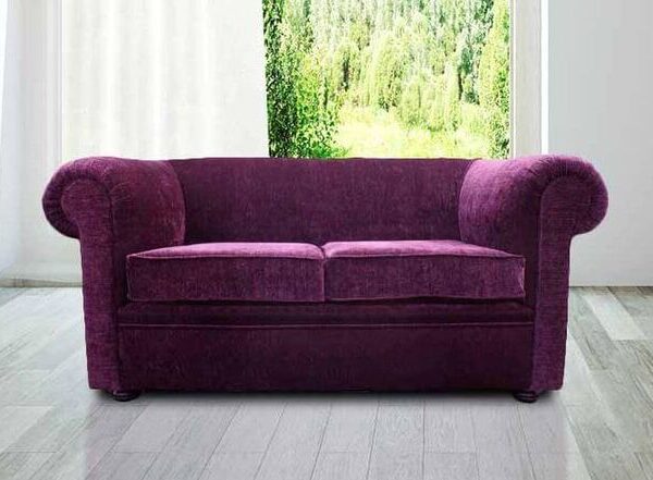 Chesterfield 1930's 2 Seater Settee Purple Aubergine Fabric Sofa
