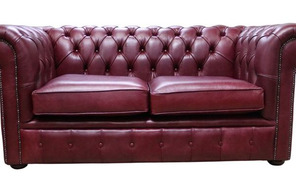 Chesterfield 2 Seater Settee Old English Burgandy Leather Sofa