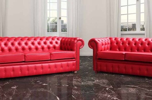 Chesterfield 3+2 Red Faux Leather Sofa Offer