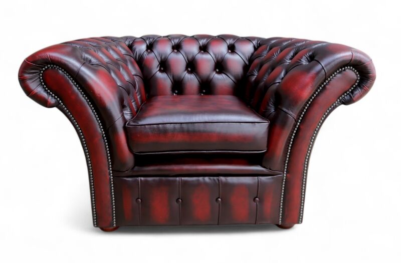 Chesterfield Balmoral Club Chair Antique Oxblood Red Real Leather