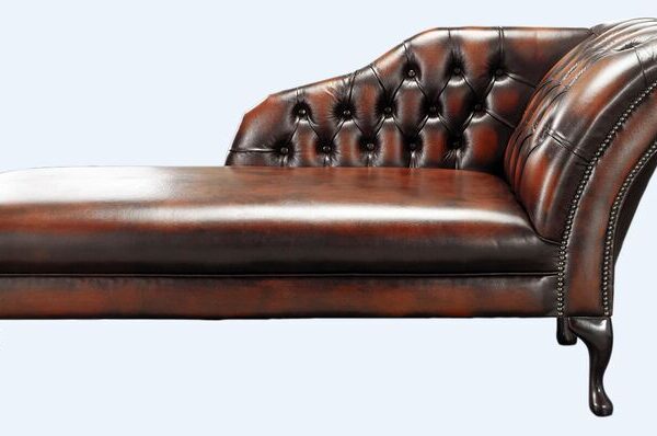 Chesterfield Chaise Antique Light Rust Leather Lounge Day Bed