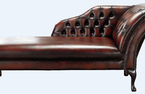 Chesterfield Chaise Antique Rust Leather Lounge Day Bed