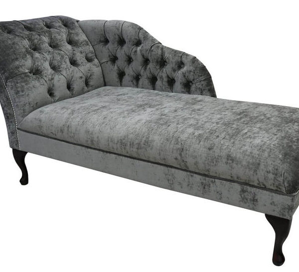 Chesterfield Velvet Chaise Lounge Day Bed Modena Iron Grey Velvet