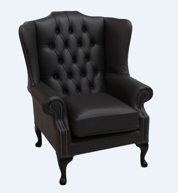 Chesterfield Mallory Flat Wing Queen Anne High Back Wing Chair Dark Chocolate Leather