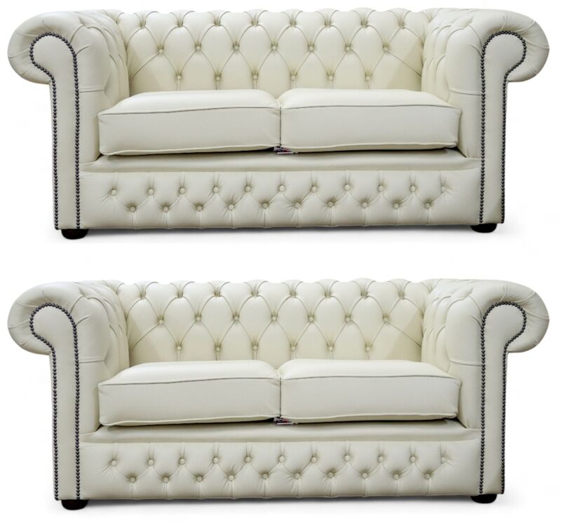 Chesterfield Winchester Leather Sofa Suite Cream Leather 2+2