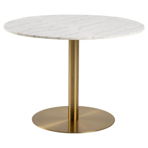 Clarkston Marble Dining Table With Gold Base In White Guangxi