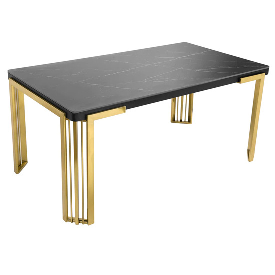 Davos Black Sintered Stone Dining Table With Gold Frame