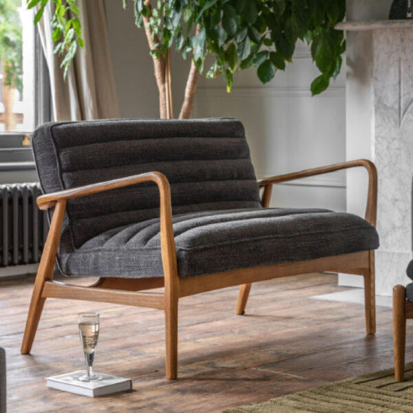 Dotson Fabric 2 Seater Sofa With Wooden Frame In Charcoal
