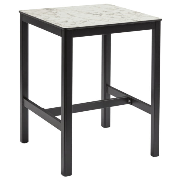 Extro 80cm Wooden Mid Bar Table In White Carrara Marble