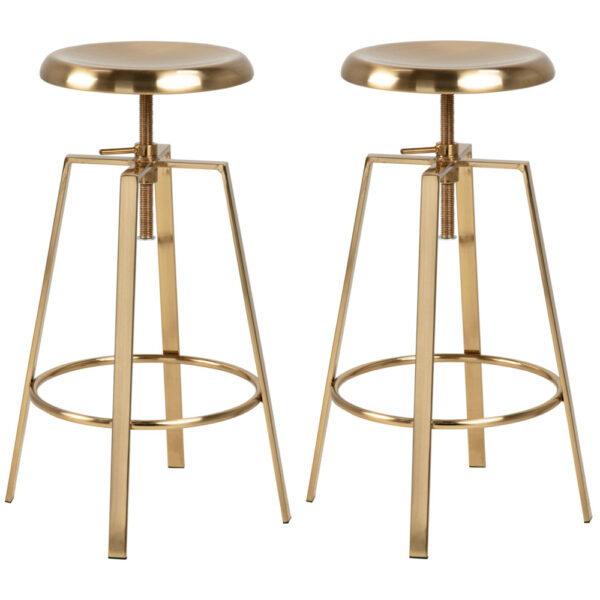Goliad Brushed Gold Metal Bar Stools In Pair
