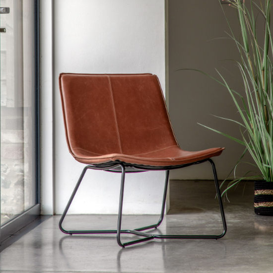 Holland Leather Lounge Chair With Metal Frame In Brown
