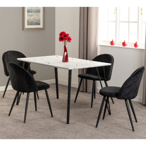 Mequon White Marble Effect Dining Table With 4 Velvet Chairs