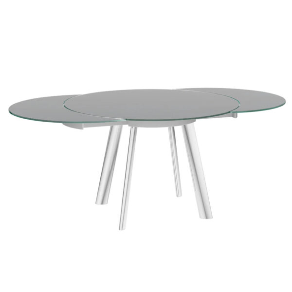 Ontario Grey Glass Extending Dining Table With Stainless Steel Base