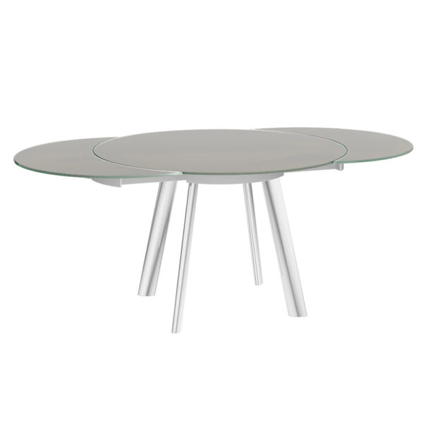 Ontario Taupe Glass Extending Dining Table With Stainless Steel Base