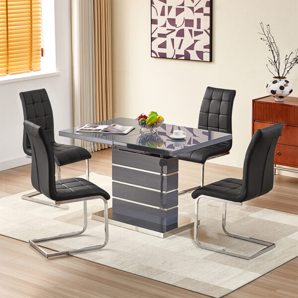 Parini Extending Grey High Gloss Dining Table 4 Paris Black Chairs