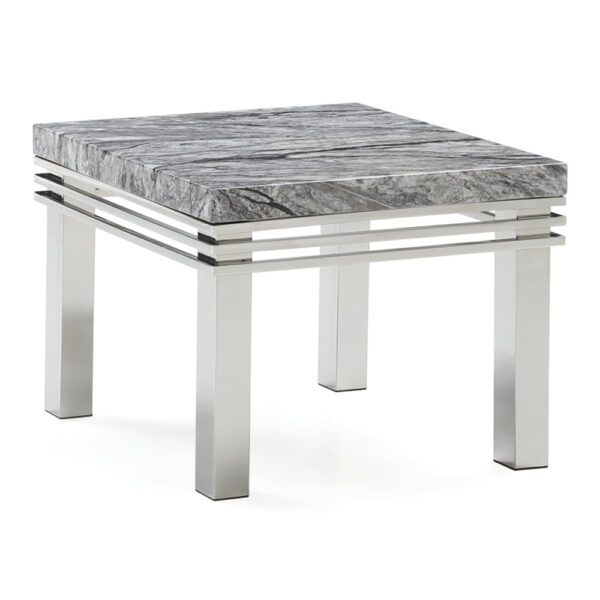 Roma Marble Top End Table With Stainless Steel Frame In Grey