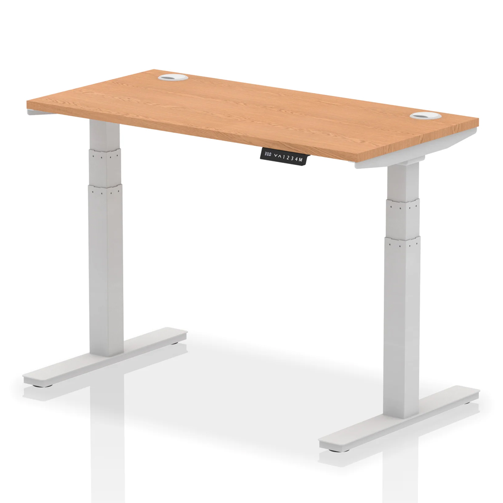 Troy 120cm Wooden Adjustable Laptop Desk With Silver Legs In Oak