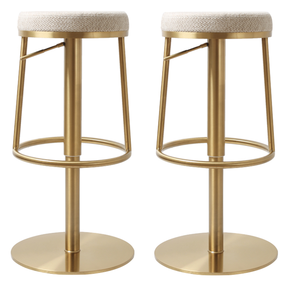 Visalia Wheat Fabric Bar Stools With Gold Base In Pair