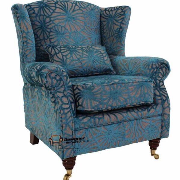 Wing Chair Fireside High Back Armchair Lalique Vellum Blue Velvet