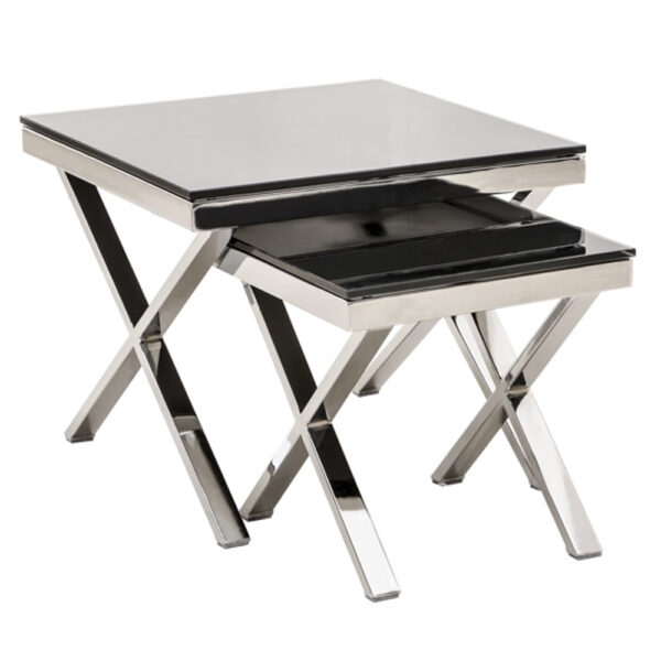 Zanita Black Glass Top Nest Of 2 Tables With Chrome Frame